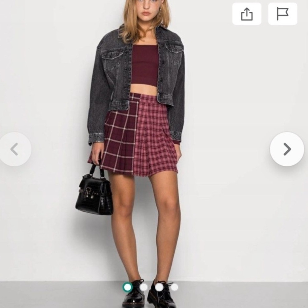 Hollister Co. Ultra High-Rise Pleated Plaid Burgundy Mini Skirt-  Size XS